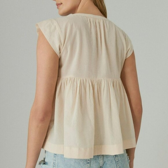 Lucky Brand Embroidered Flutter Sleeve Top Pink Nude Boho Cotton - Picture 13 of 13